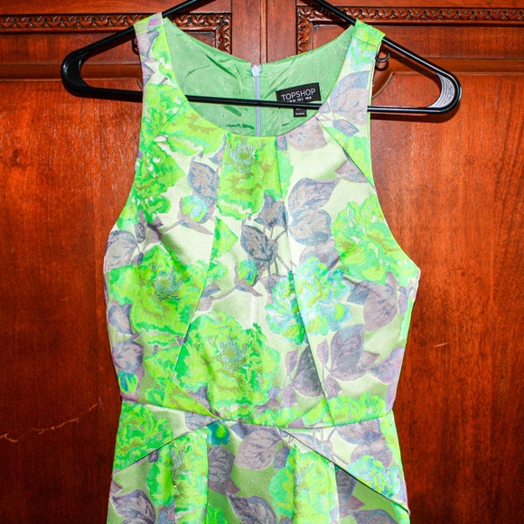 NWOT TopShop Pastel Floral Dress, Green Dress, A-line Dress, Spring Dress - Picture 2 of 5